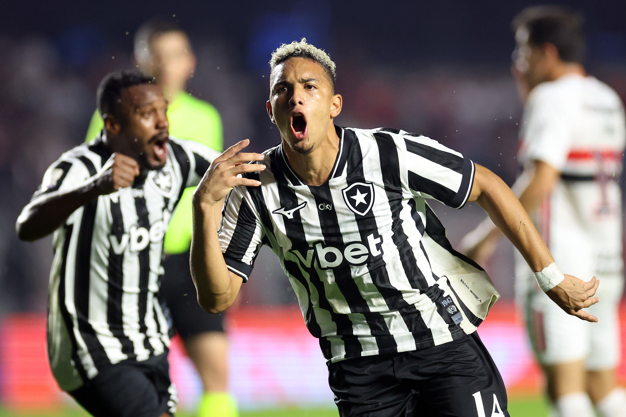Jordan Barrera celebrates a Botafogo goal against Sao Paulo at Morumbis.