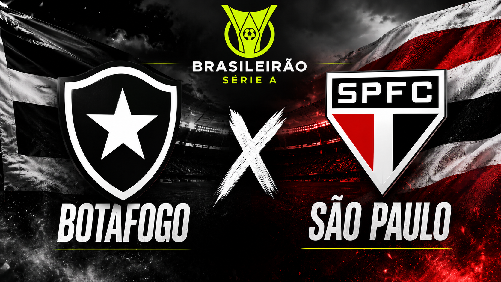 Artwork for Sao Paulo vs Botafogo in the Brazilian Serie A, showing both clubs' crests.